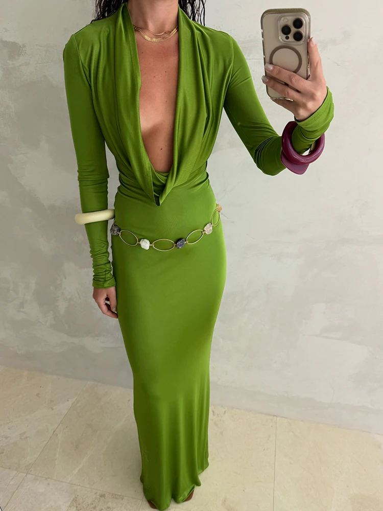 Weird Puss Raffiniertes Elegantes Kleid für Damen, Herbst-Trend, Swing-Kragen, Lange Ärmel, Urlaubs-Mode, Figurbetont, Hohe Taille, Vestidos – Detail 3