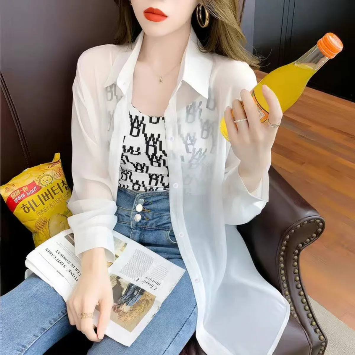 Women's Clothing Summer Blouse Jacket Long Sleeve Lightweight Shirt Design Stylish Tops Sun Protection Clothing Solid Buttons