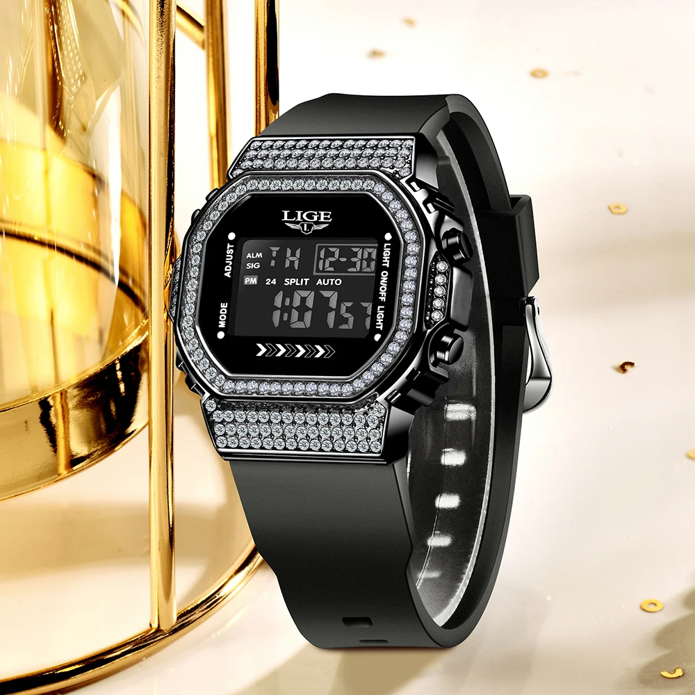 LIGE Diamond Dial Watch Women Watches Ladies Silicone Quartz Women's Bracelet Watches Female Clock Relogio Feminino Montre Femme #3