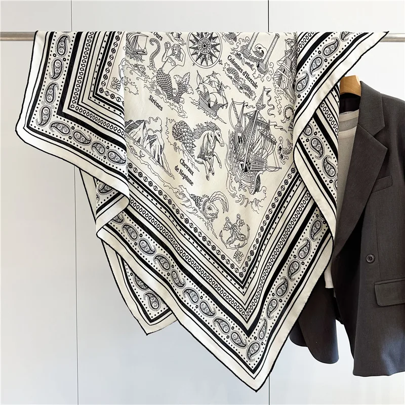 Luxury Wool Scarves Wraps Womens Large Square Wool Blanket Scarf Shawl Echarpe for Autumn Winter 132x132CM