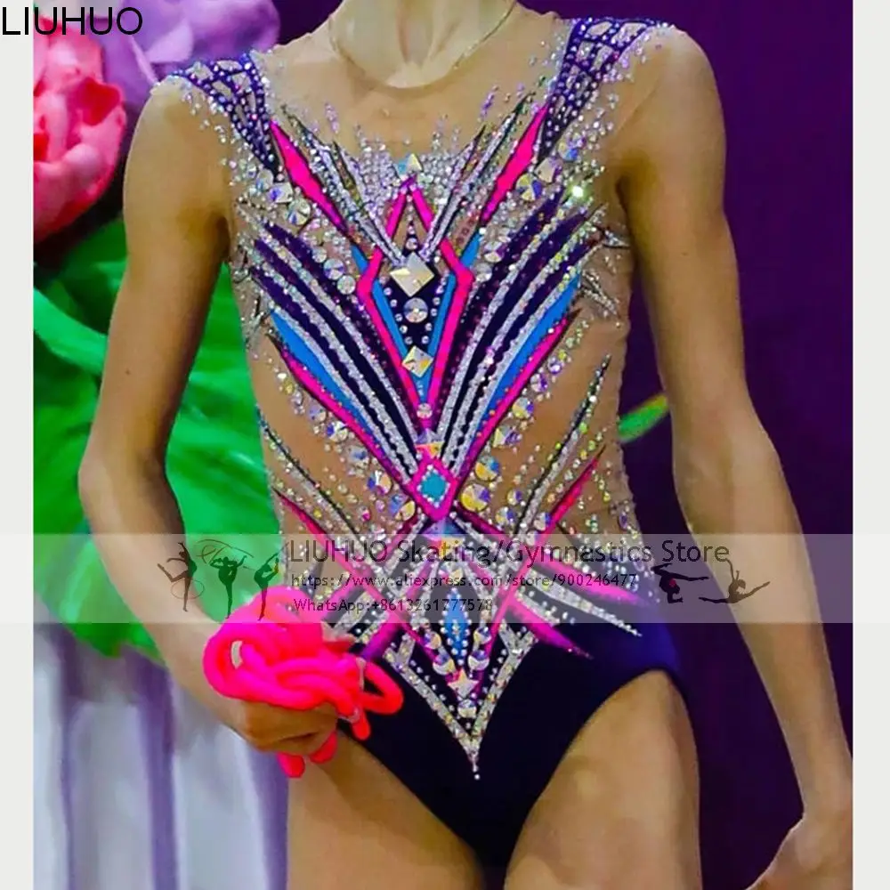 Ice Figure Skating Dress Girls Teens Rhythmic Gymnastics Leotards Women Spandex Orange Crystals Competition Wholesale