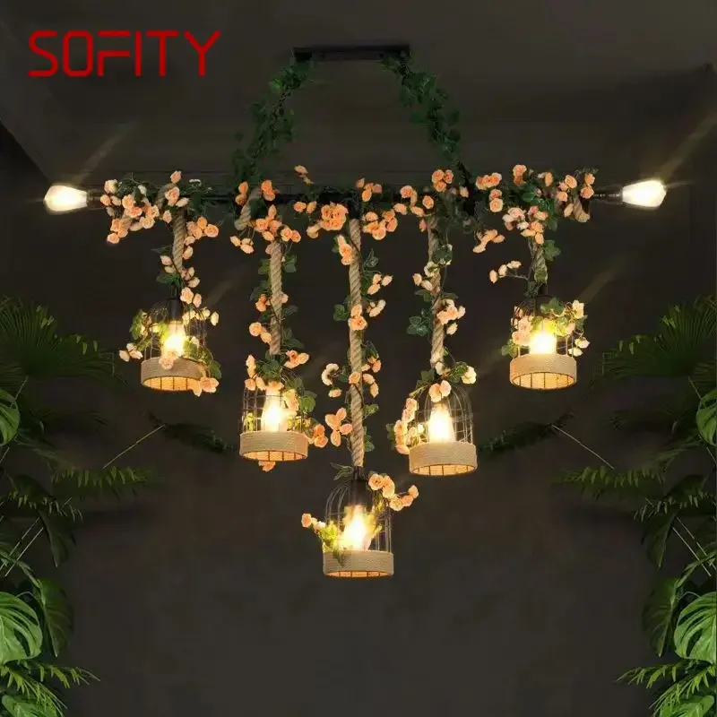 SOFITY American Country Pendant Lamp Retro Creativity Plant Music Restaurant Cashier Counter Bar Cafe Milk Tea Shop Chandelier