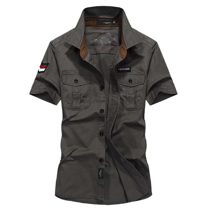 New Summer Men Thin Short Sleeved Shirts Man Outdoor Multi pockets Cargo Shirts Good Quality Male Cotton Casual Shirts Size 5XL