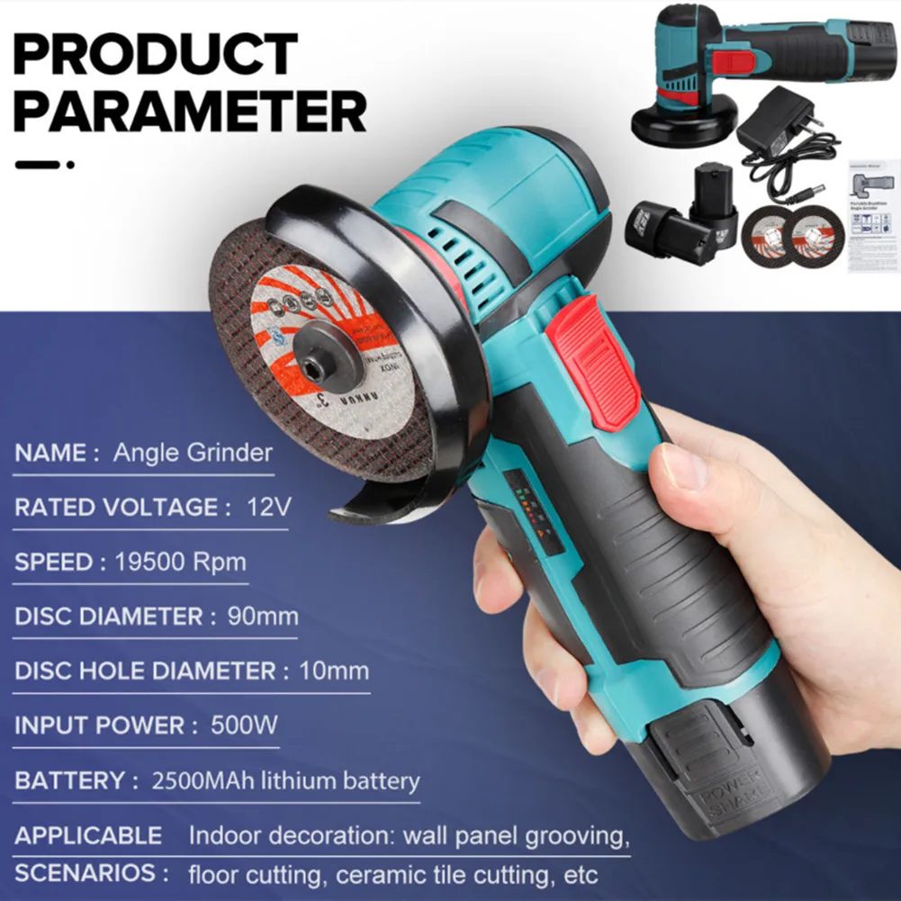 Mini Angle Grinder Brushless Cutter 12V Cordless Small Polishing Machine Cutting Portable Polisher Saw Blade Home DIY Power Tool