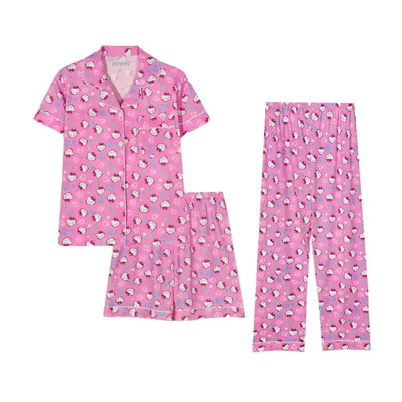 

Women's Lapel Short-Sleeved Shorts Pajama Set Women's Cardigan Trousers Summer New Cartoon Home Wear Korean Soft Three-Piece Set