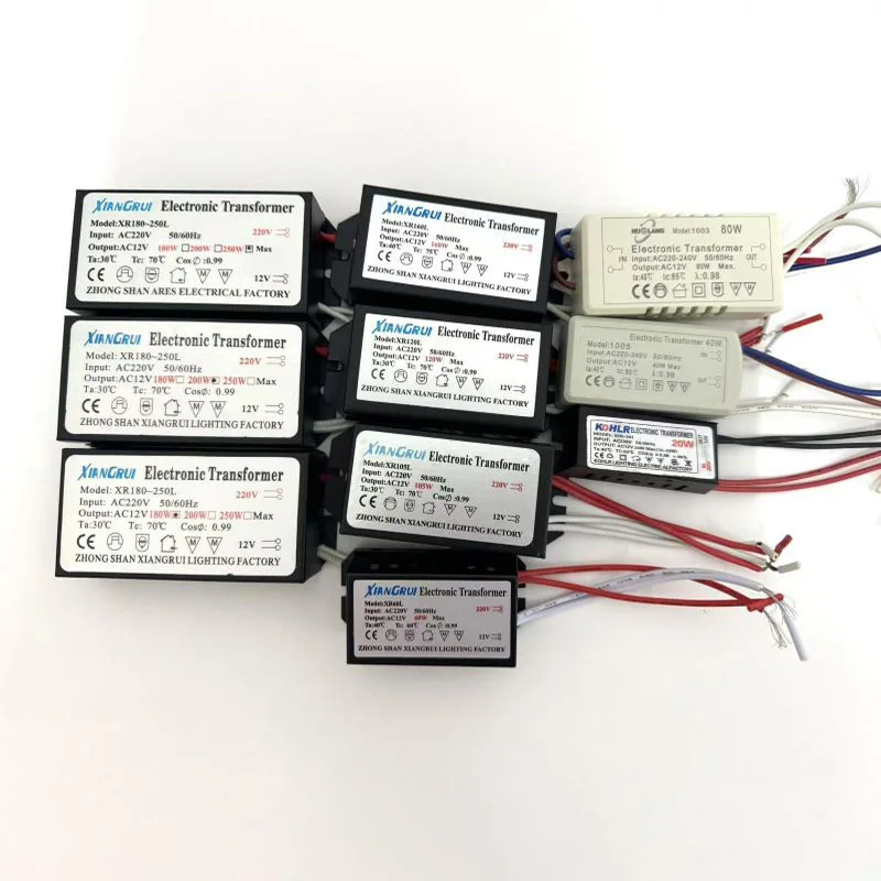 

12V Power Supply 20W 40W 60W 80W 105W 120W 160W 180W 200W 250W Electronic Transformer 220V to 12V Adapter for Halogen Lamp Beads