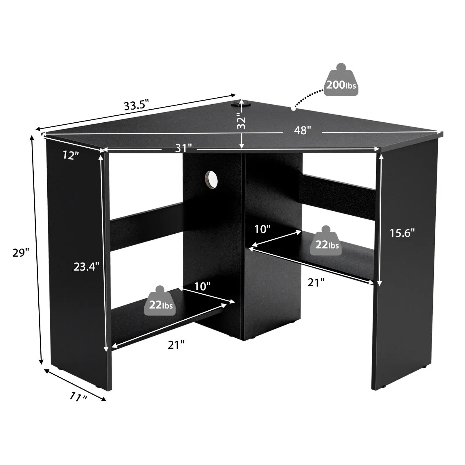 Costway Corner Computer Desk Triangle Writing Workstation w/ Storage Shelf