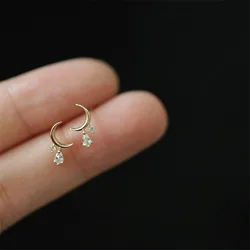 HI WOMAN 925 Sterling Silver Korean Moon Tassel Zircon Earrings for Woman Wedding Jewelry Gift