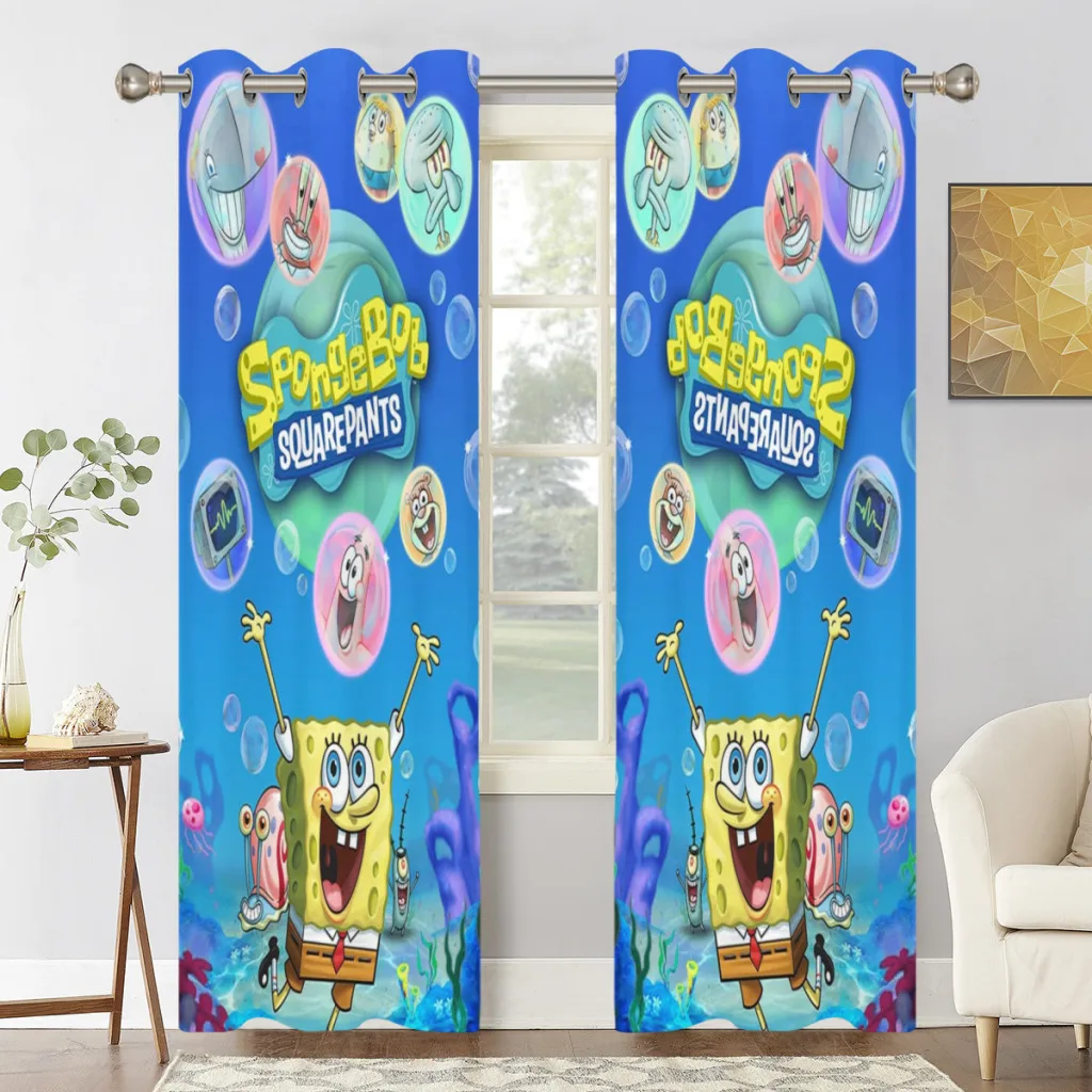 

Sponge-bob Cartoon 2 PC Blackout Windows Curtain for Living Room Bedroom Bathroom Curtains