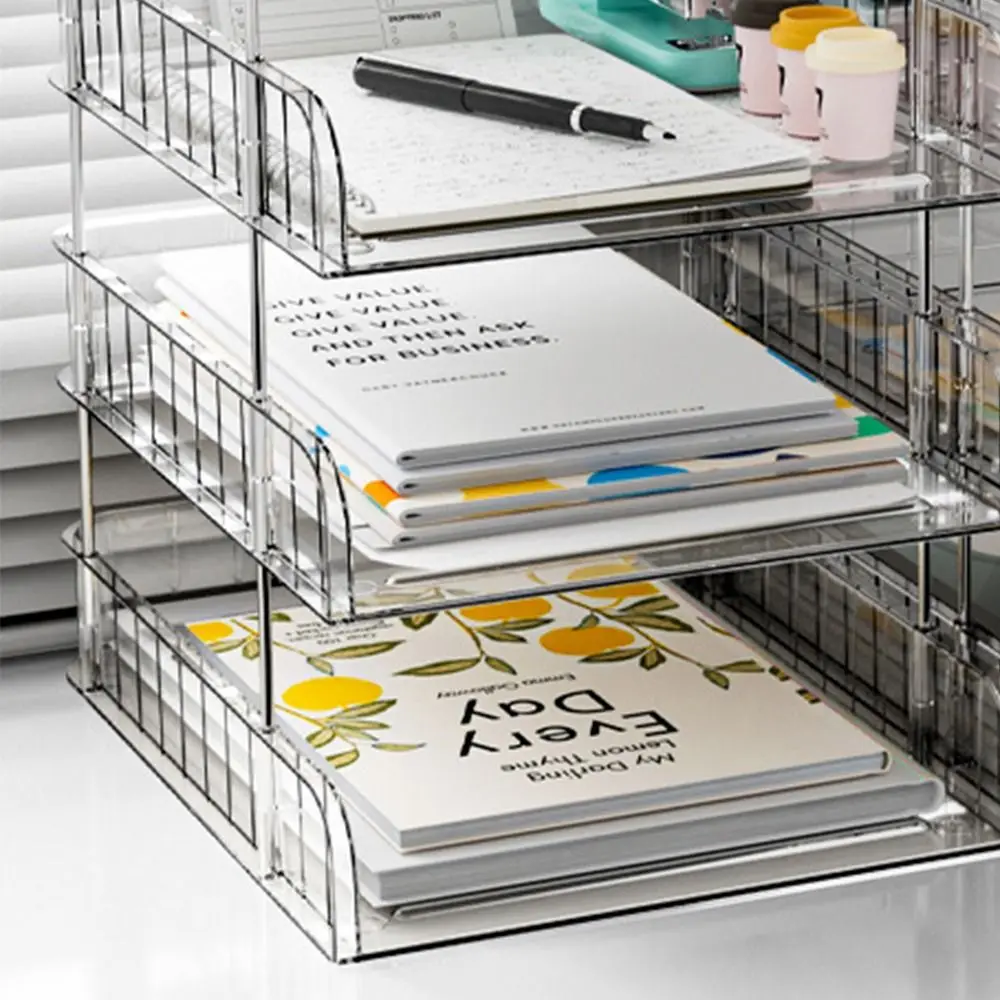 2/3 Tier Clear Desktop Organizer Durable Large Capacity A4 File Storage Tray Plastic Sturdy Desktop File Holders School