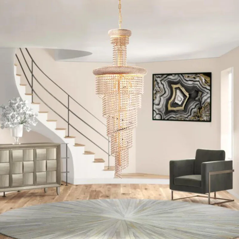 Modern Foyer Crystal Chandelier for living room Luxury Home Decor Gold Cristal Lustre Staircase Ceiling Light