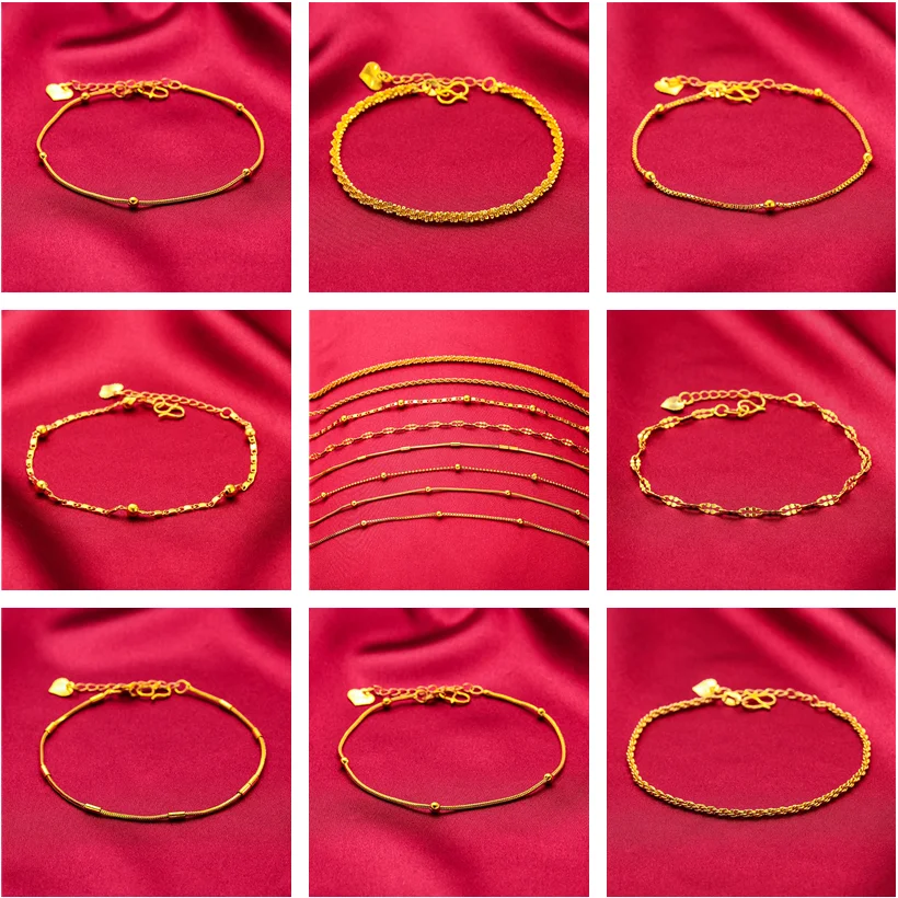 Non-fading Gold Color Thick Plated Classic Charms Bracelet Women's Hand Chain Original Fashion Jewelry For Gift