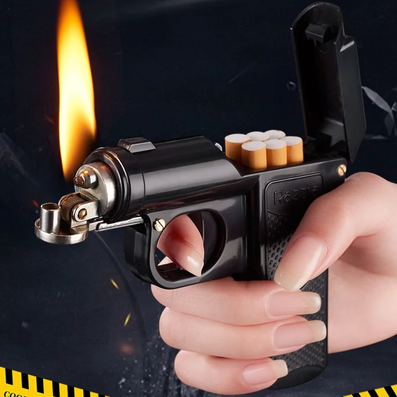 

Новый пистолет для воспламенителя сигар, портсигар, угольная масляная зажигалка, ветрозащитный пистолет с открытым пламенем, зажигалки для сигарет и аксессуары для курения