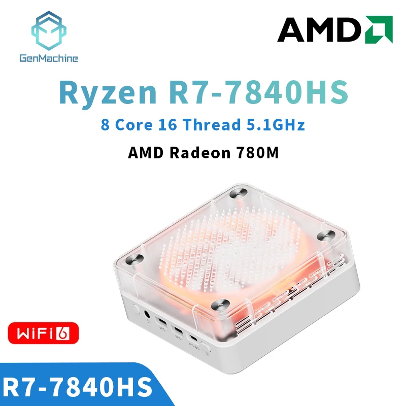 Genmachine Ryzen7 7840HS Mini PC Gamer Pc DDR5 4800Mhz 32GB SSD 1T NVME SSD Wifi6 BT5.2 Supports 4K Desktop Gaming Computer