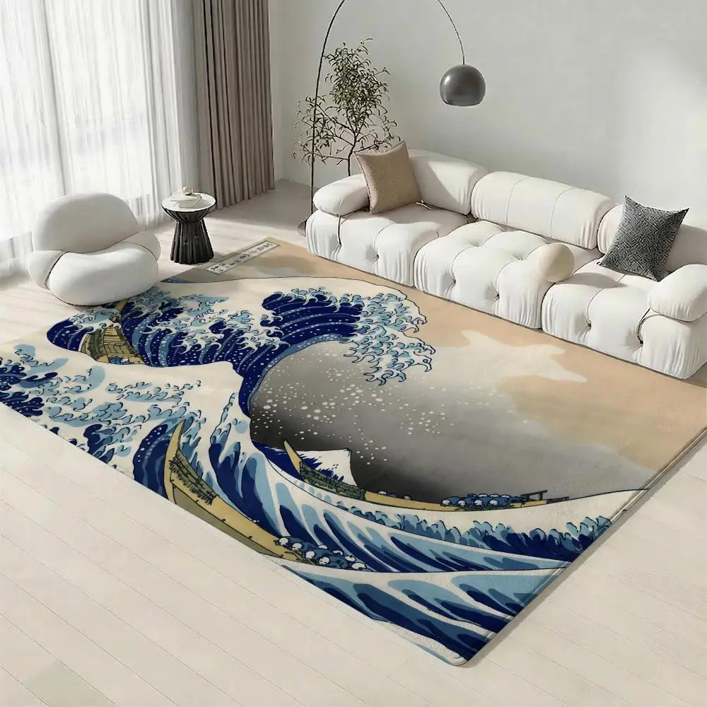 Classic Art T-The Great Wave off KanagawaS Floor Mat Eco-Friendly Flannel Doormat Non-Slip Odorless Soft Short Plush Indoor