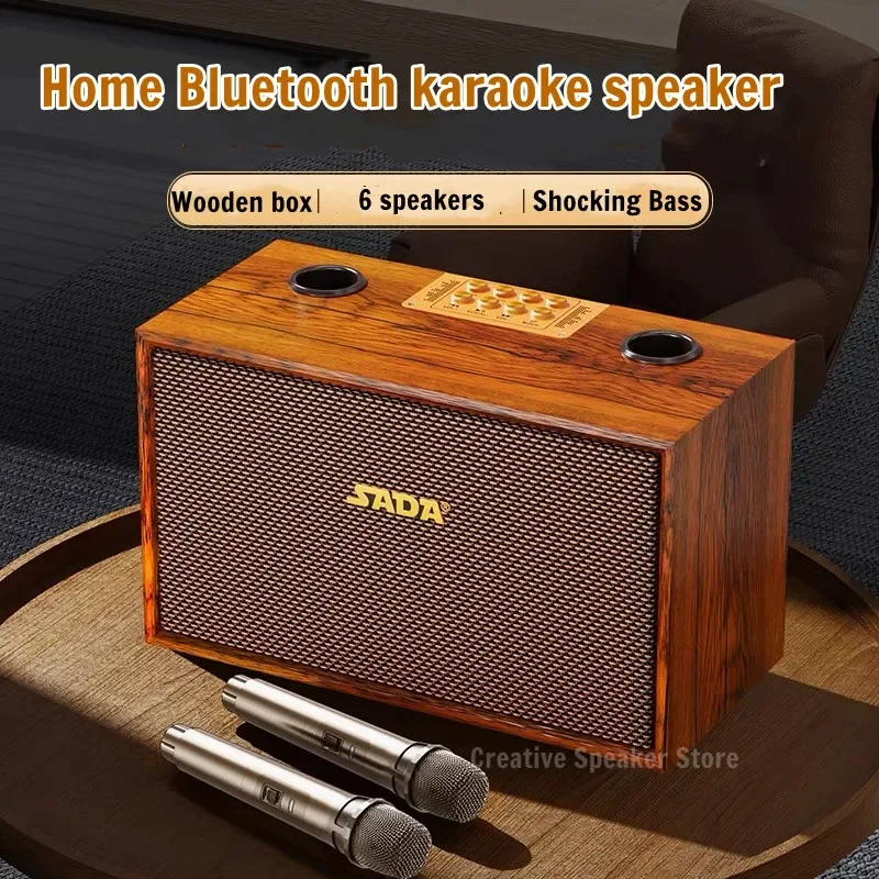 

Wooden Desktop Bluetooth Speaker Wireless Subwoofer Home Theater Music System Karaoke Bluetooth Speaker With USB TF Card Slot