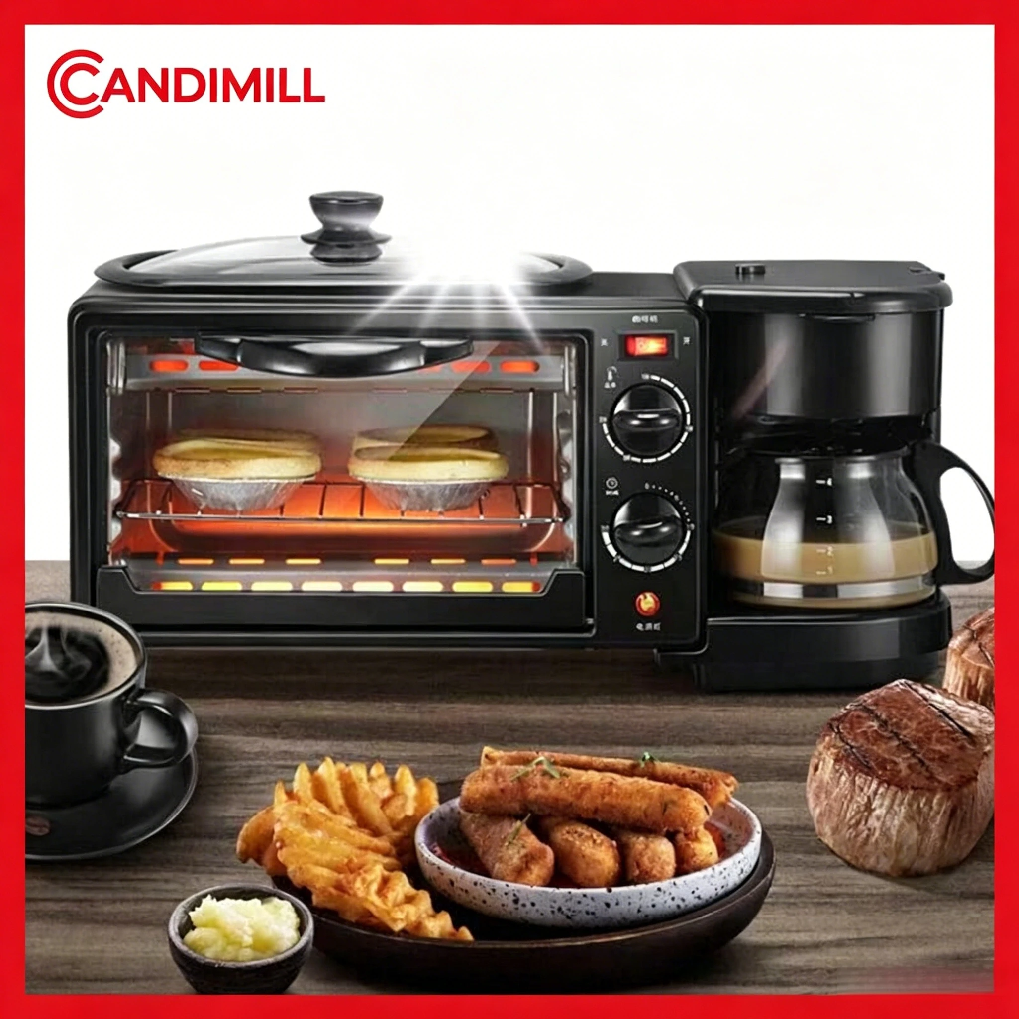 Household 3in1 Multi-function Breakfast Machine Combined Coffee Maker Milk Warm Device Mini Electric Toaster Oven