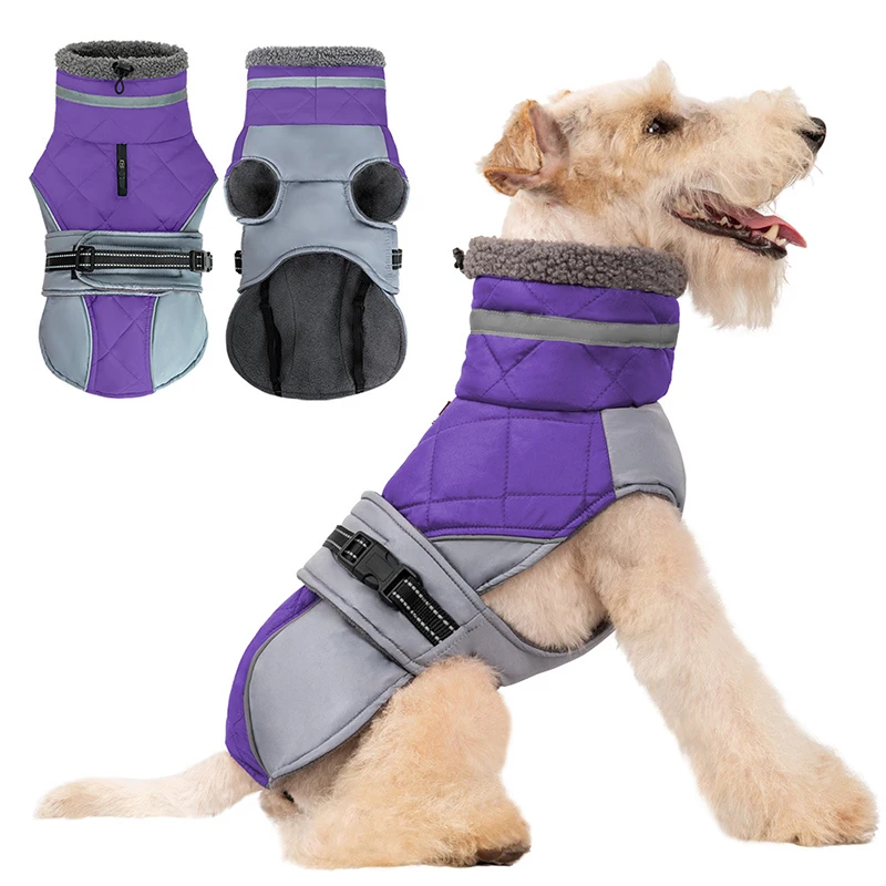

Pet Warm Clothes for Autumn Winter Warm High Necked Dog Thick Clothes With Reflective Tape Waterproof Large Dog Down Jacket