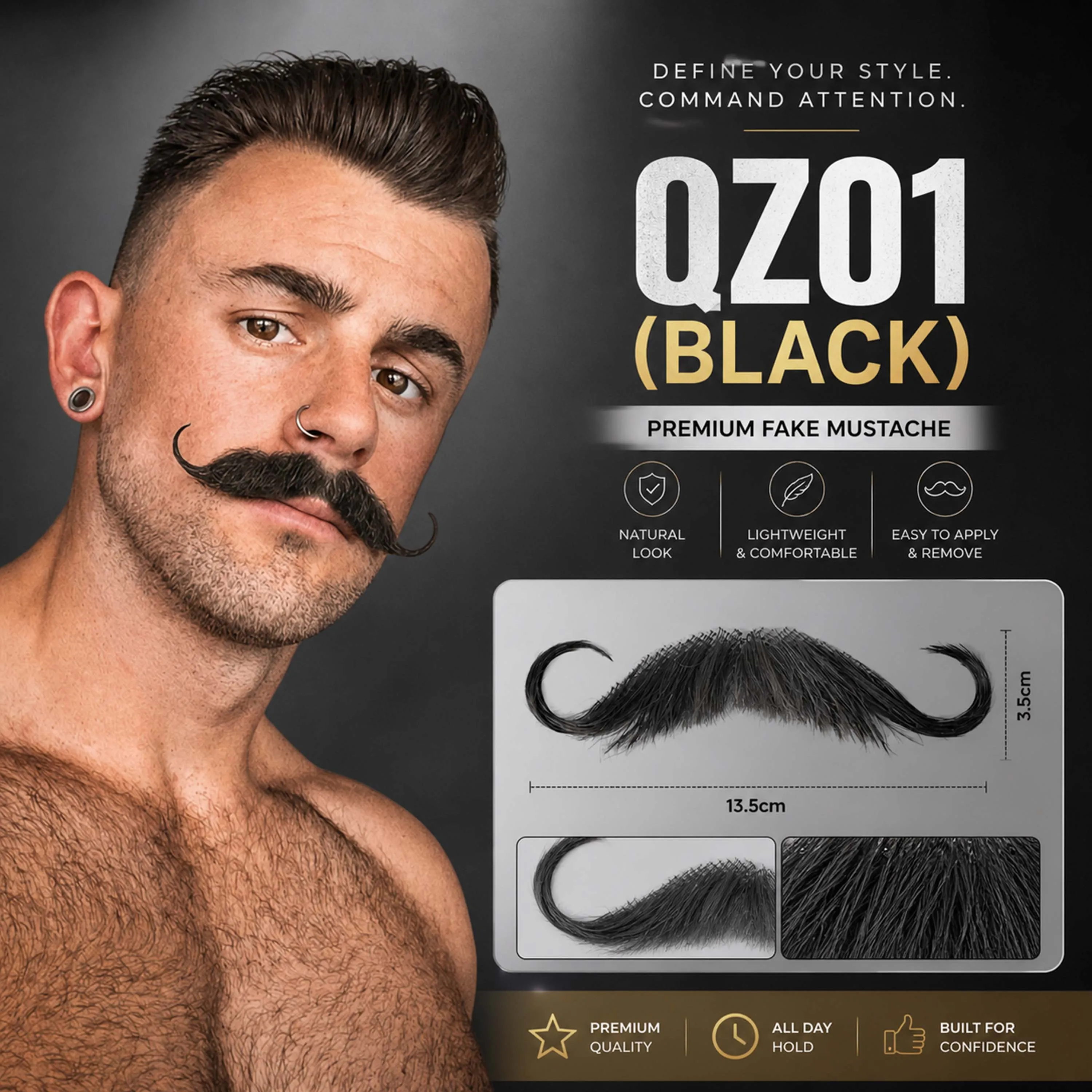 Fake Beard Trimmable and No Itching Fake Mustache Realistic Faux Facial Hair for Men Theatrical/Holiday/Drama/Party/Movie
