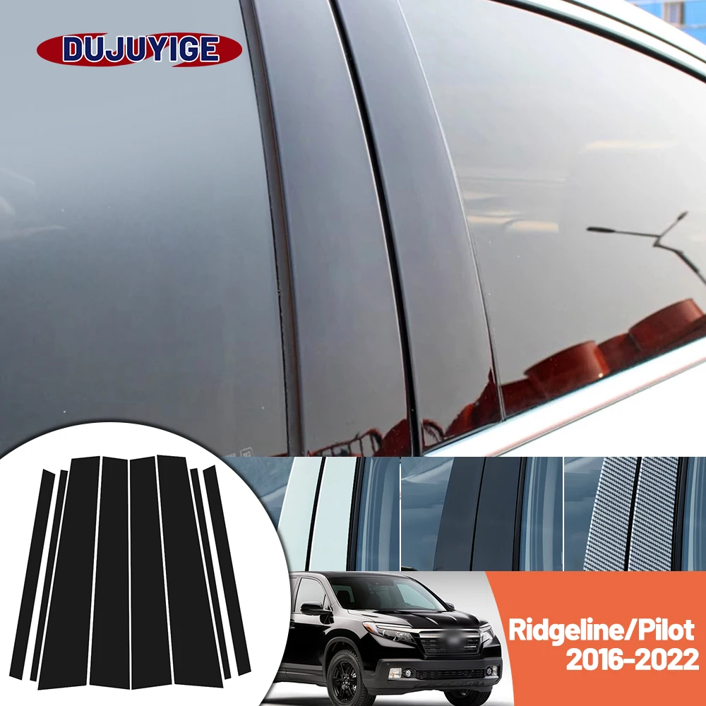 Bright Black Carbon Fiber Door and Window B C Pillar Sticker Suitable for Honda Ridgeline Pilot 2016-2022 2017 2018 2019