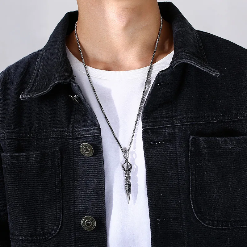 Six Character Truth Charm Pestle Necklace Male Trendy Tiktok Retro Buddha Vajra Pestle Pendant Male Hip-Hop Personality Trendy M