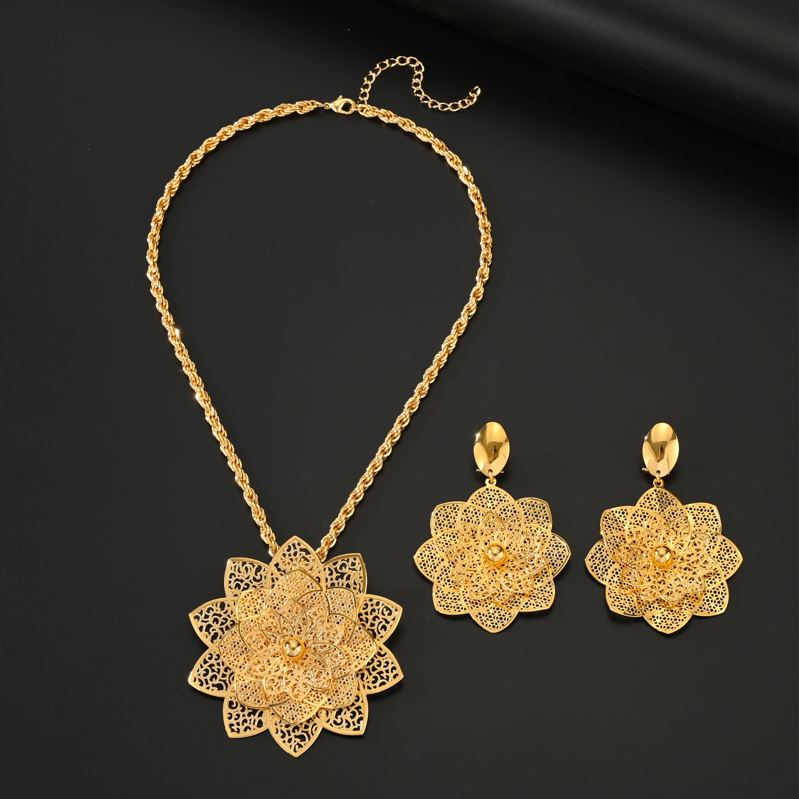 African Flower Pendant Christmas Gift Fashion Jewelry Sets Necklace Earrings for Women Wedding Accessories