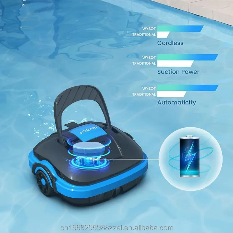 منظف حمام السباحة الآلي اللاسلكي، مكنسة حمام السباحة الأوتوماتيكية، مقاوم للماء IPX8، محرك مزدوج، تنظيف حمامات السباحة بفلتر دقيق 180 ميكرومتر