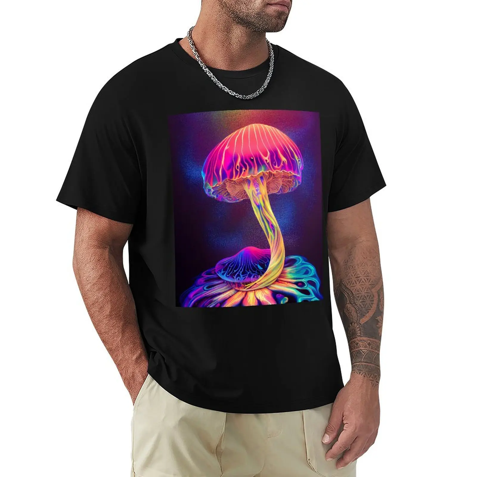 UV reactive mushroom art T-Shirt cotton t shirts high quality T-Shirt