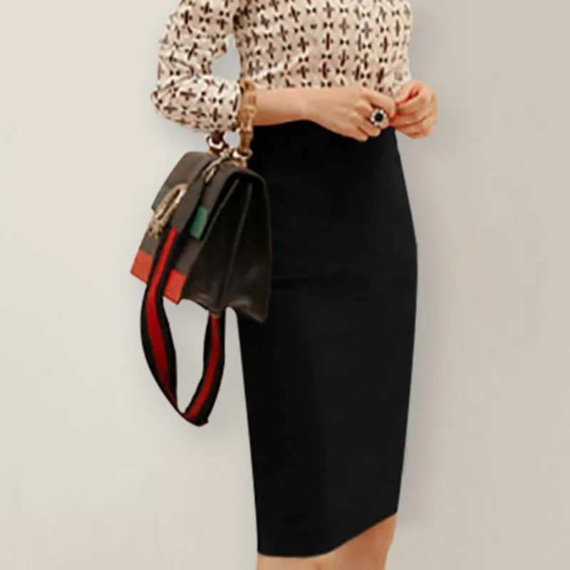 

Red High Waist Bodycon Skirt Women's Business Casual mid Waist Polyester Fiber Step-In Split Design Office Skirt