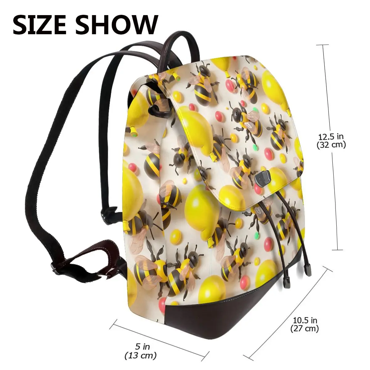 줄무늬 꿀벌과 풍선 3D 패턴 새로운 여성 배낭 디자이너 고품질 가죽 간단한 패션 대용량 배낭