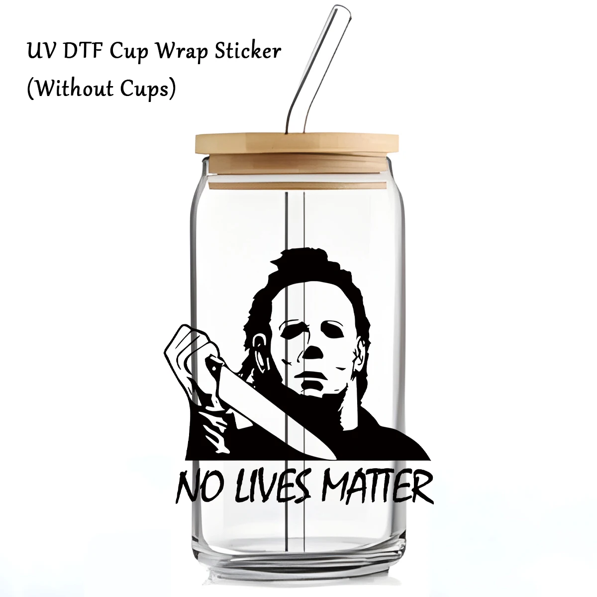 1pc Michael Myers Theme UV Transfer Sticker,Horror UV DTF Cup Wrap Decals for Mark Cup Glass Can,Waterproof Stickers DIY Crafts