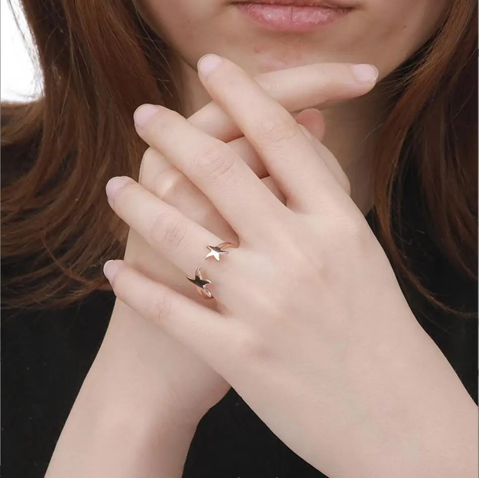 1PC Nice Fashion Trend Jewelry Rings Fade-Free Metal Stainless Steel Rings  Starfish Rings for Girls Ladies Party Wedding F1224