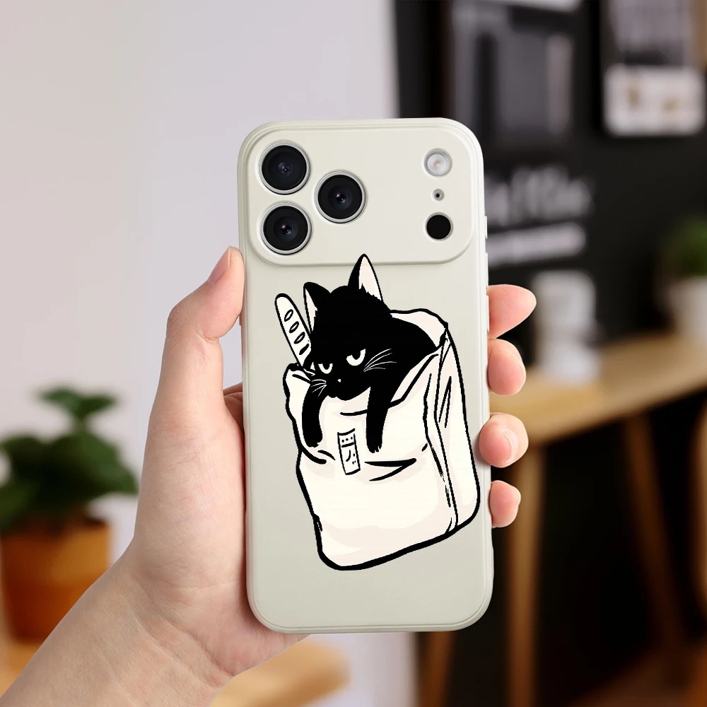 أسود القط السوشي نمط غطاء من البولي يوريثان كوكه آيفون 17 برو ماكس 17 الهواء 16 15 14 13 12 11 برو ماكس XS Max7 8 Plus 16e 16 Plus