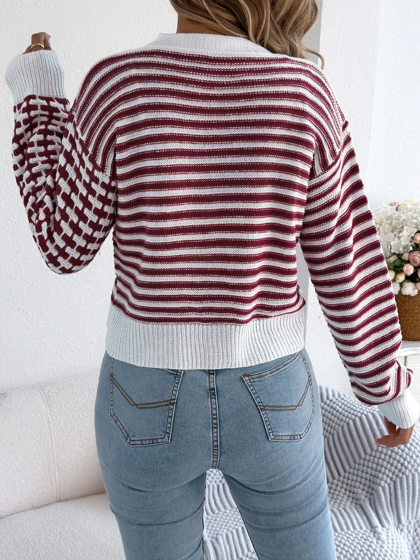 Colorblock Striped Button Front Long Sleeve Knit Cardigan Casual Fall