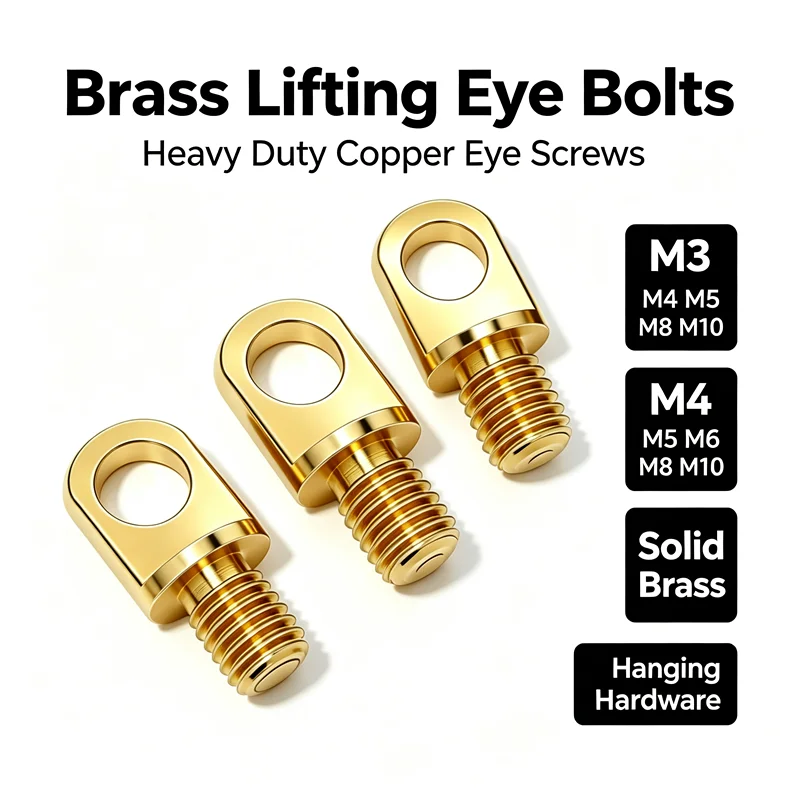 Heavy Duty Brass Lifting Eye Bolts M3 M4 M5 M6 M8 M10 Copper Eye Screws for DIY Lighting Drone Hanging Hardware