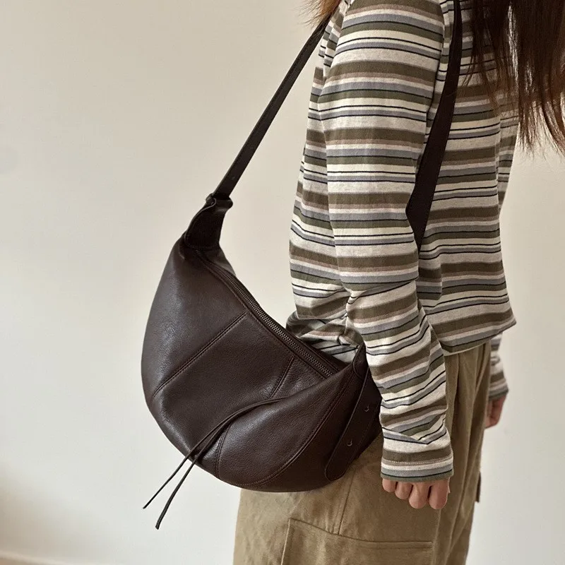 

Johnature 2025 New Genuine Leather Women's Bag Casual Solid Color Versatile Saddle Bag Soft Cowhide Shoulder Crossbody Bags