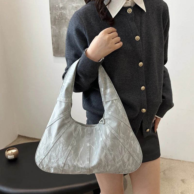 Borsa a tracolla di grande capacità per pendolarismo semplice casual in tinta unita Borsa tote pieghettata versatile sotto le ascelle