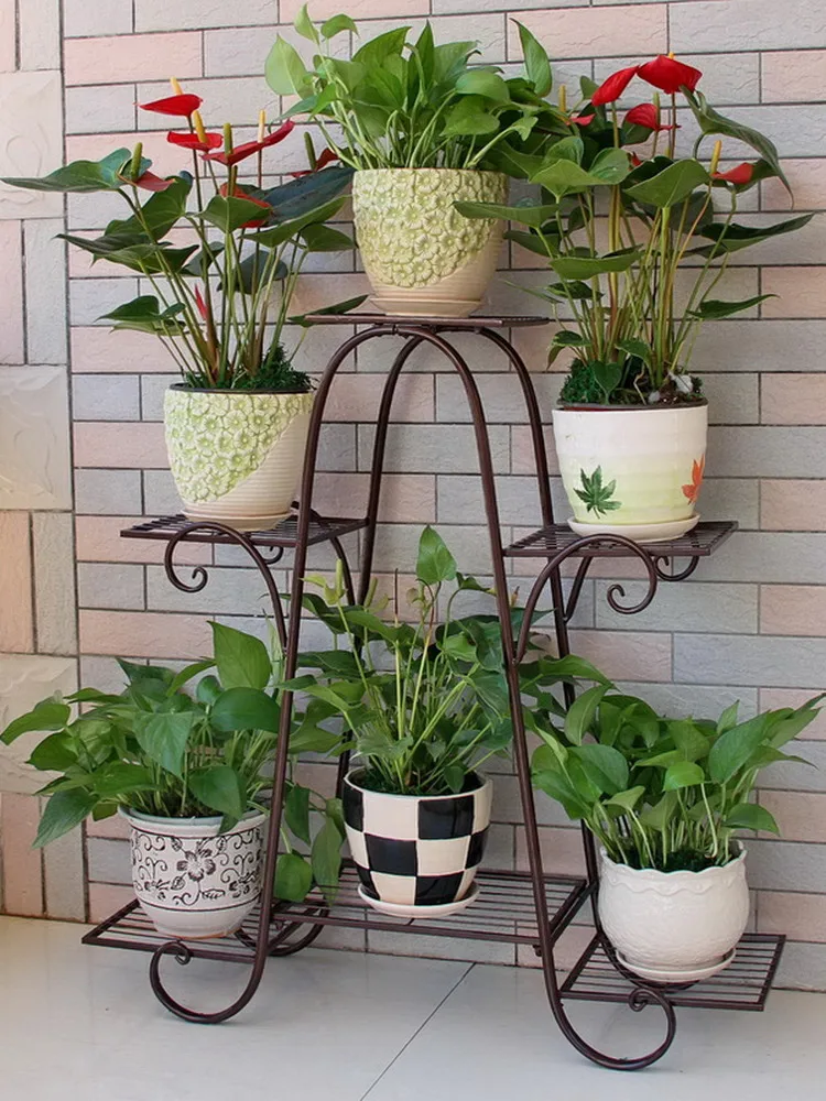 Iron Art Plant Stand Multi-Layer Indoor Balcony Storage Ra Living Room Courard een Ivy Succulent Plant Pot Floor-standi...