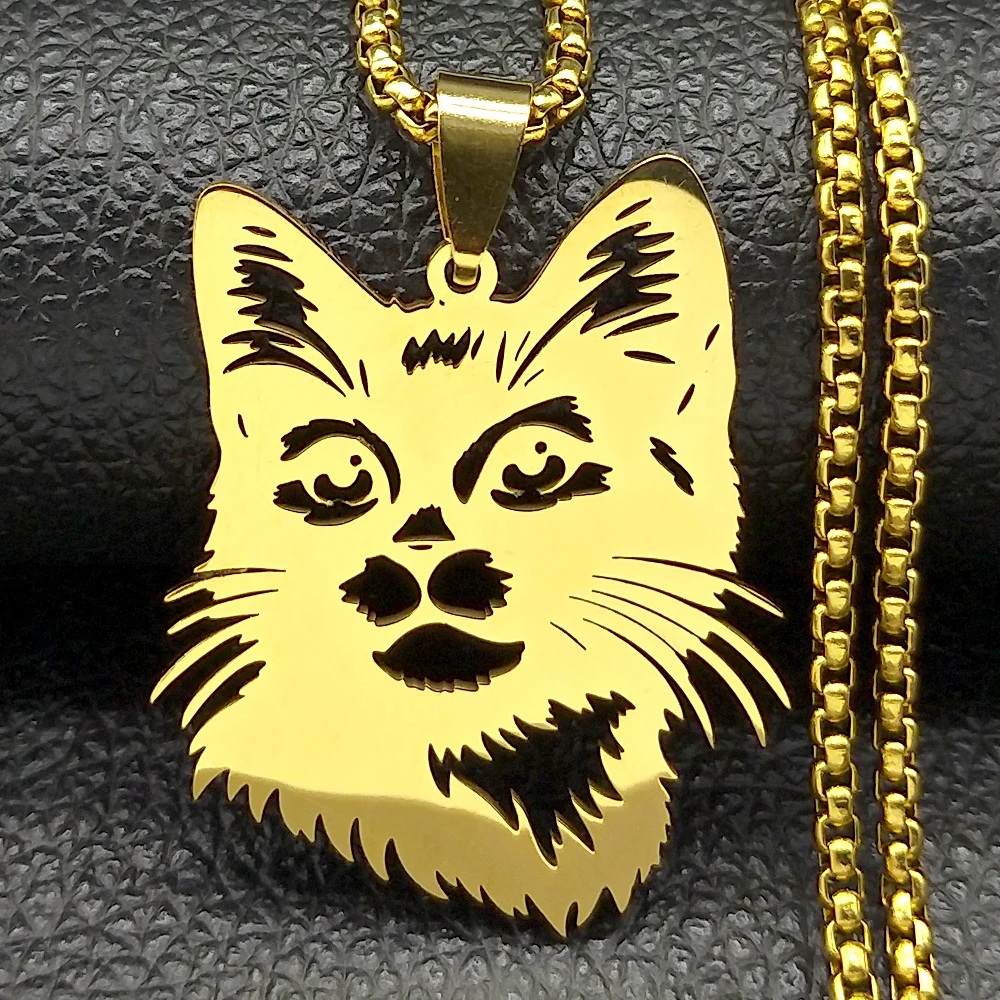 Schöne Katze Kätzchen Kopf Anhänger Halskette Für Frauen Männer Edelstahl Gold Silber Farbe Tier Unsere Familie Kette Schmuck Geschenke – Detail 4