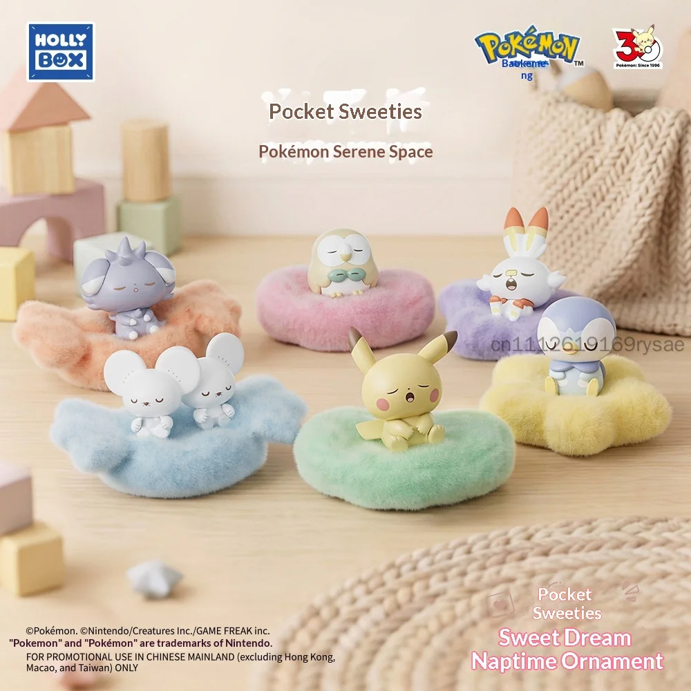 Hollybox Cute Pokemon Serene Space Blind Box Anime Collectible Figure Pikachu Maushold Plush Base Desktop Decor Holiday Present