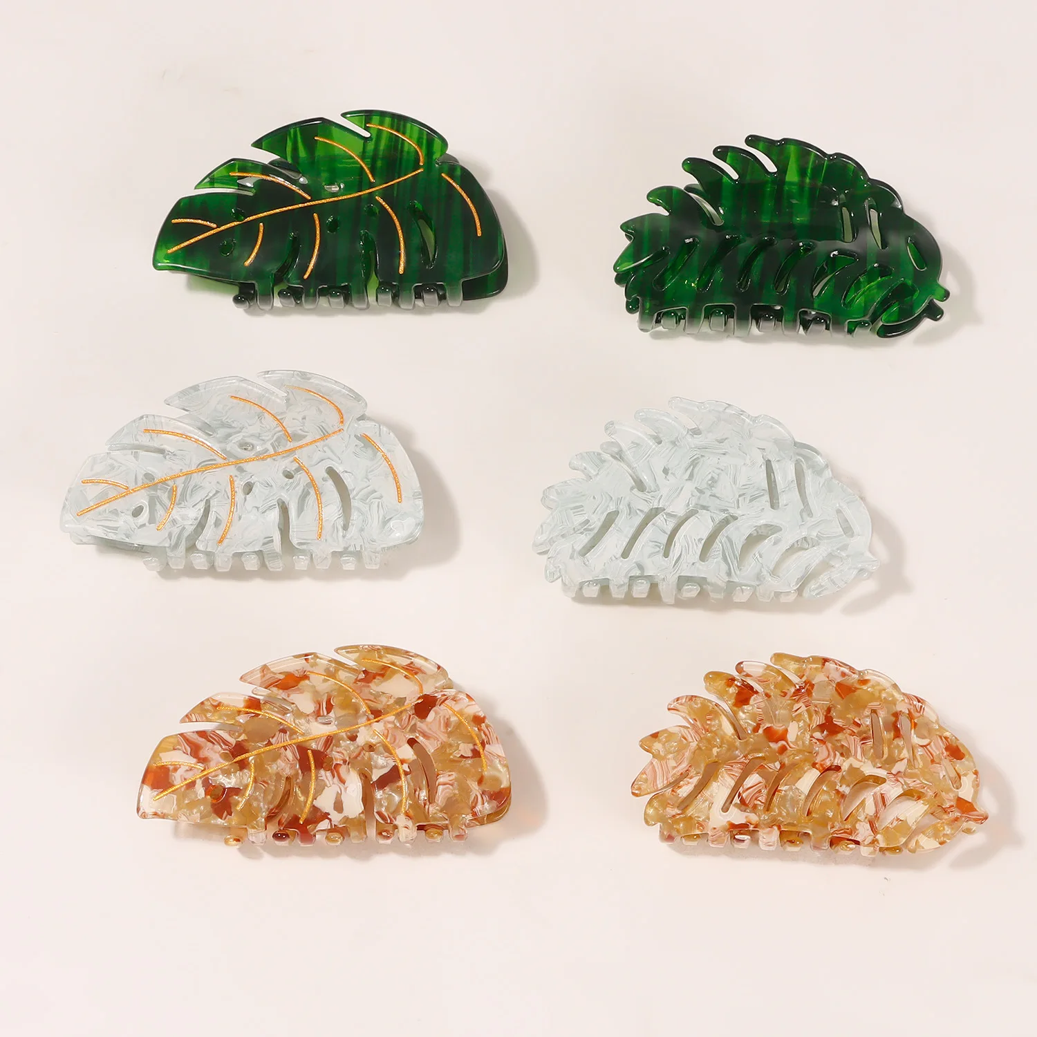 New Vintage Tropical Monstera Green Leaf Acrylic Hair Claw Clips For Hairpins Women Hair Accessories
