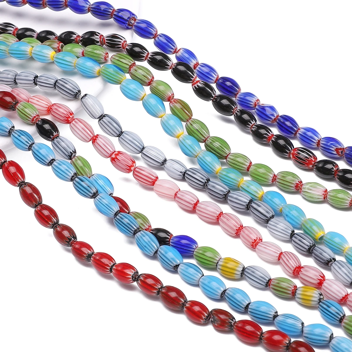 40개 6x9mm 비즈 유리 램프워크 루즈 비즈 수제 빈티지 타원형 비즈 DIY 보석 만들기 목걸이 팔찌 액세서리
