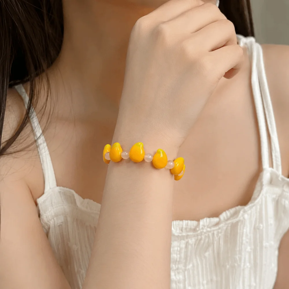 Dopamine Style 3D Resin Bead Bracelet Elastic Colorful Fruit Hand Chain Retro Style Cute Stackable Bracelet Bridal Shower