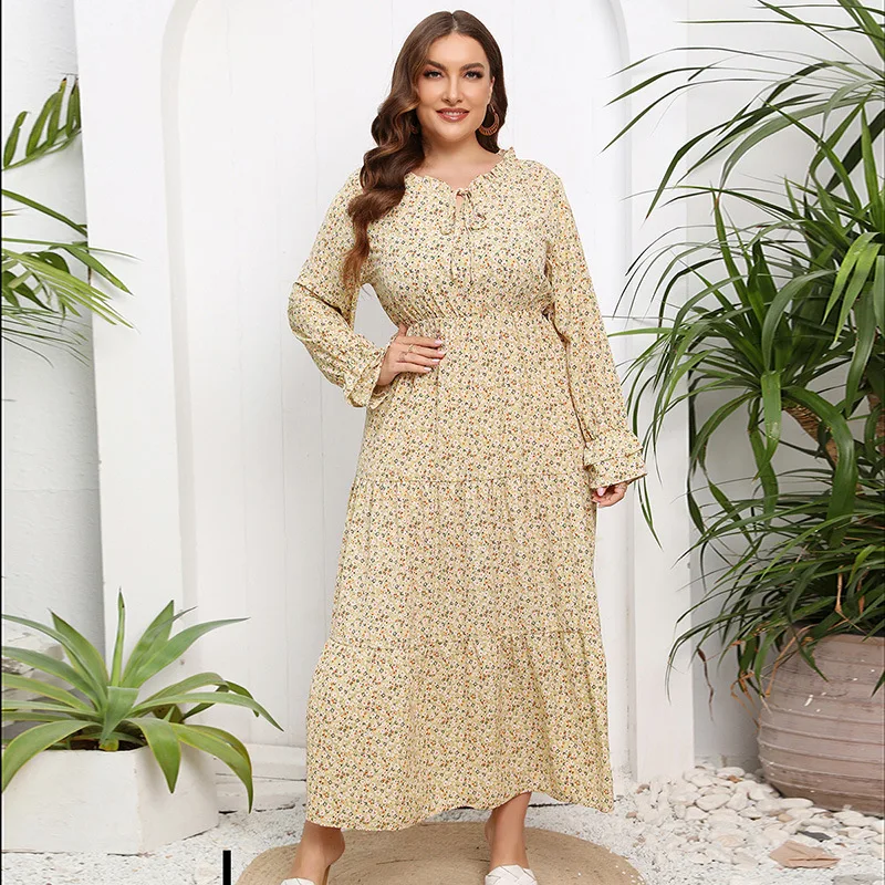 

French large size chiffon floral super fairy dress round neck petal sleeves fresh and sweet long dress high-end temperament eleg