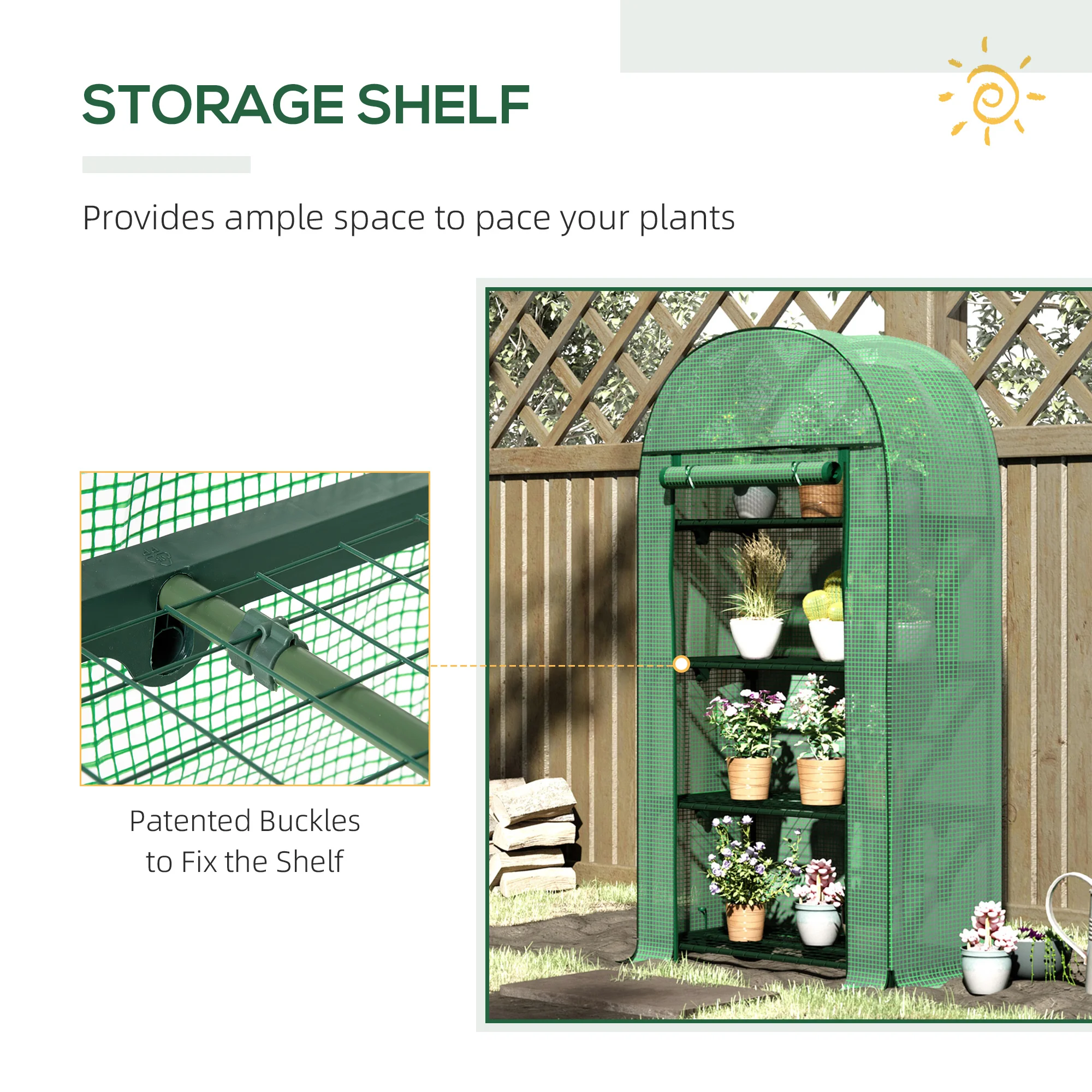 80 X 49 X 160cm Portable Mini Greenhouse with Zippered Door Storage Shelf Green