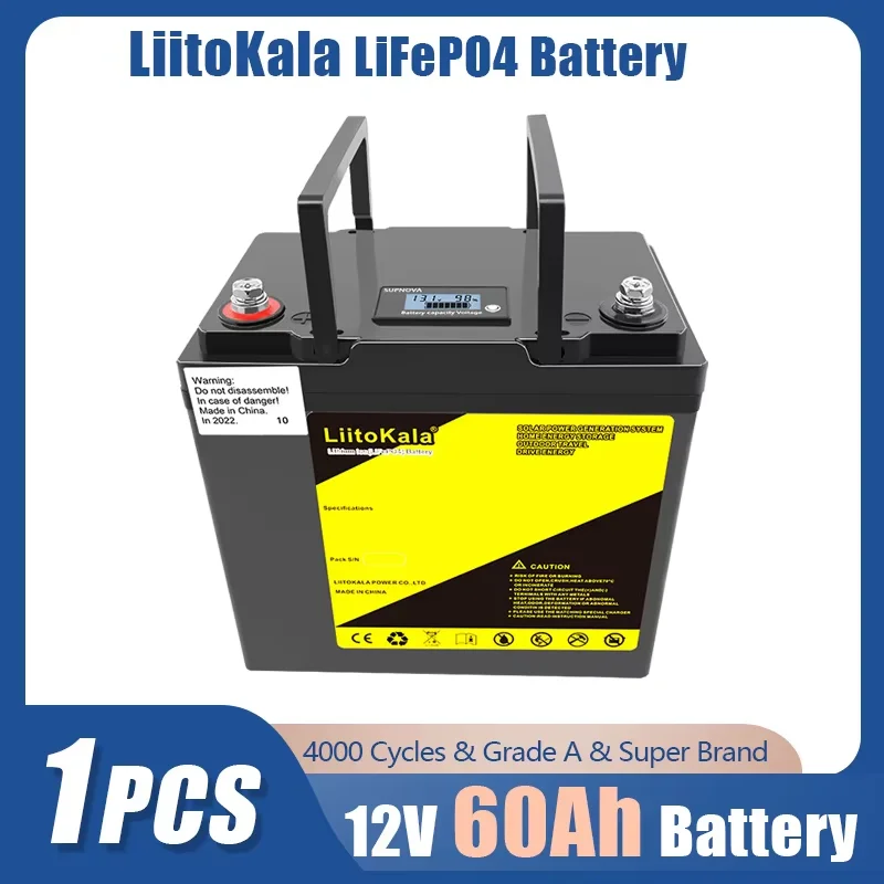 LiitoKala 12V/12.8V 60Ah LiFePO4 แบตเตอรี่ Campers กันน้ําแบตเตอรี่รถกอล์ฟ Off-Road Off-Grid พลังงานแสงอาทิตย์