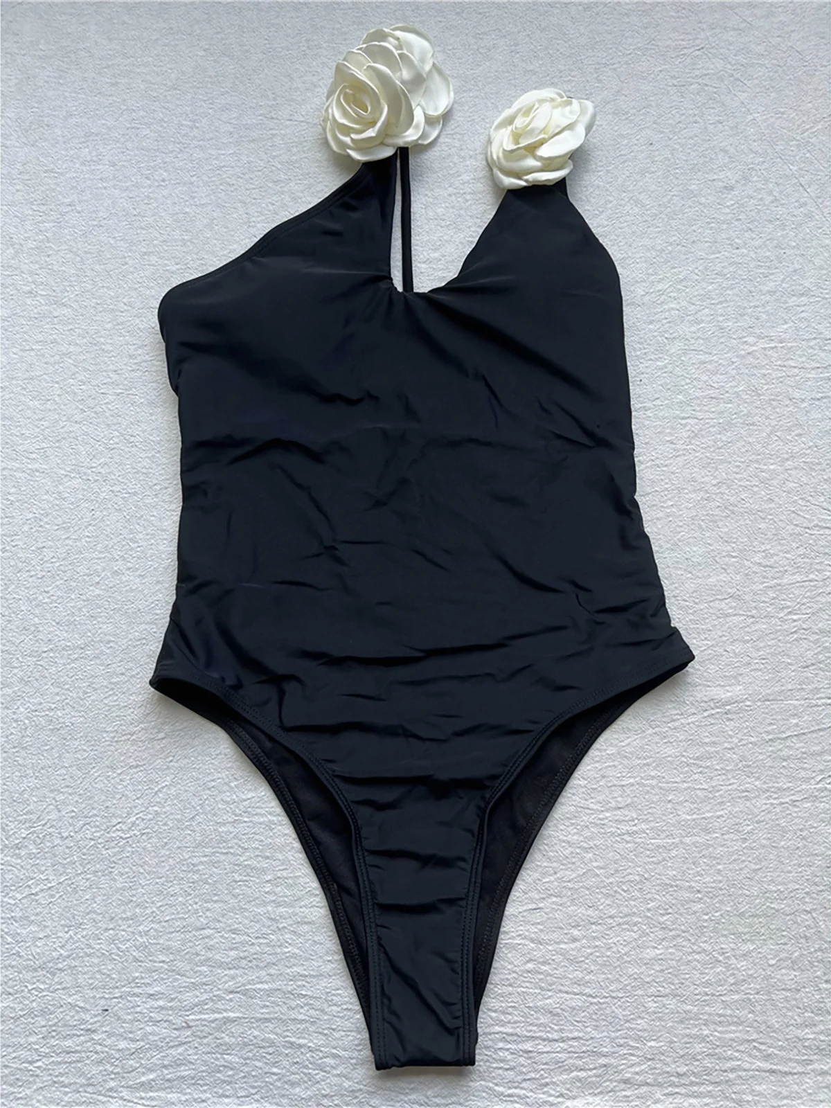 New Sexy 3D Flowers One Shoulder One Piece Swimsuit Women Swimwear Female High Leg Cut Padded Bather Bathing Suit Swim V5873C