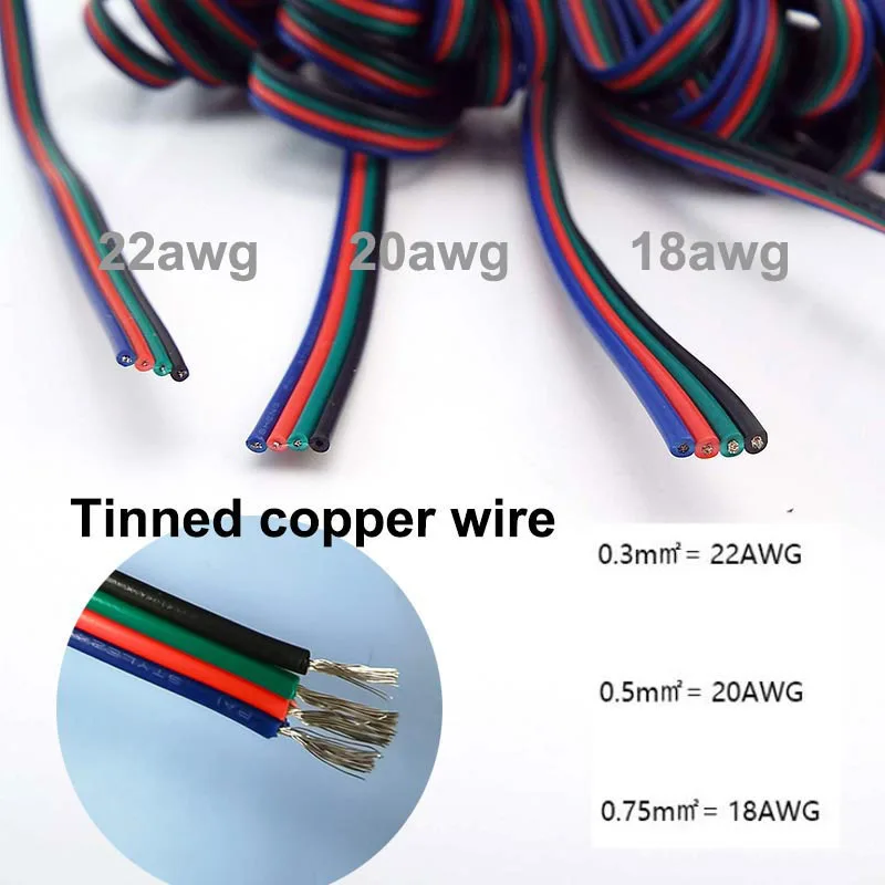 4pin Core 22/20/18awg Led Strip Licht Vertind Koperen Voeding Verlengsnoer Rgb Draad Connector Kabel Voor 3528 5050 Rgb Verlichting K5