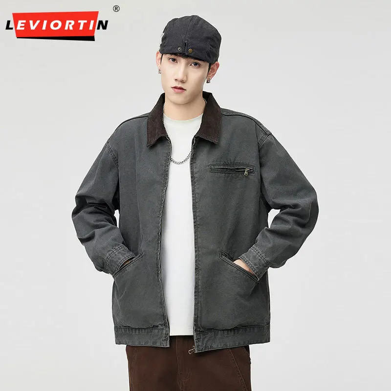 

2025 осенне-зимняя новая американская потертая куртка в стиле ретро, мужская короткая повседневная свободная рабочая одежда, дизайнерская куртка с цветными лацканами