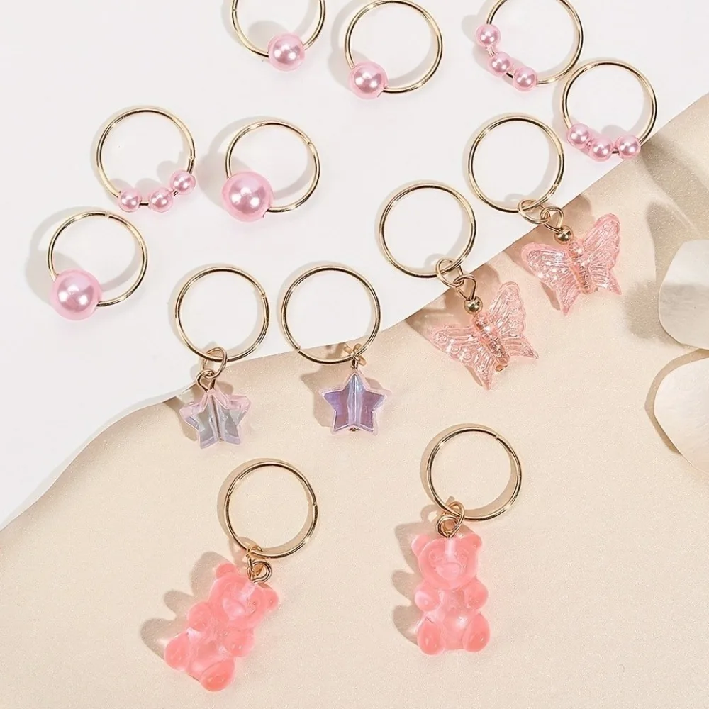 14pcs Butterfly Bear Mixed Hair Rings Set Hair Braiding Metal Cuff Clips Dreadlocks Beads DIY Multi Style Hair Braid Tubes